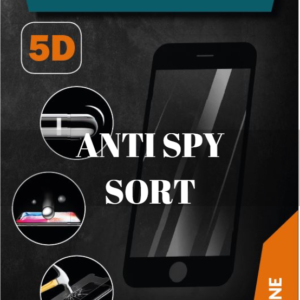 ProGlass 5D Anti Spy Sort beskyttelseglas til iPhone i farven sort, som går helt ud til kanten af mobilen