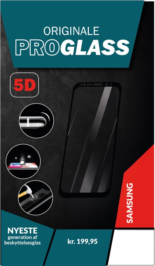 ProGlass 5D beskyttelseglas til Samsung i farven sort, som går helt ud til kanten
